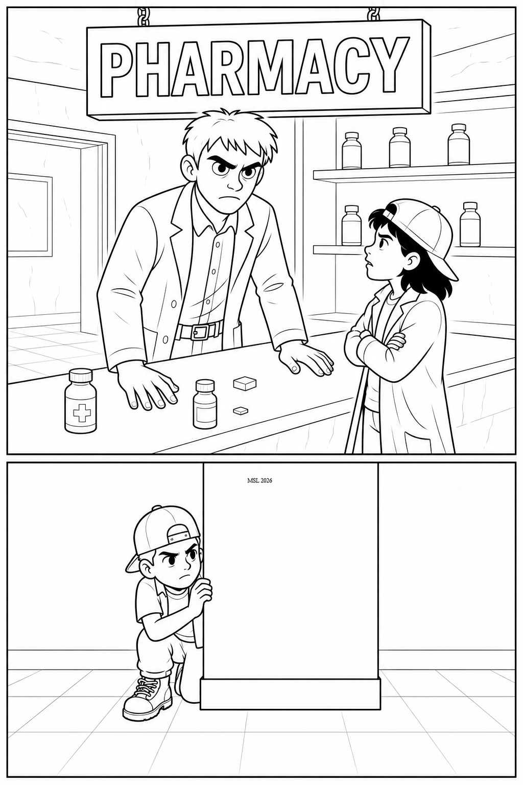 Sam and the Runt at the Pharmacy